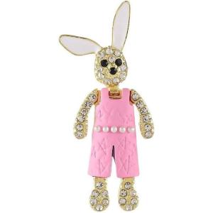 imageRhinestone Rabbit Overalls Brooch Pin for Women GoldTone Fashion Crystal Enamel White Balls Bunny Animal Pet Brooches Pins Dainty Cute Holiday Easter Party Dress Accessories JewelryPink
