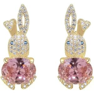 imageRhinestone Rabbit Stud Earrings for Women Girls Hypoallergenic Cute Crystal Birthstone Bunny Animal Pet Cartilage Post Dainty Birthday Easter Holiday Jewelry Gifts for Daughter NieceYellow with Pink CZ