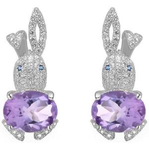 imageRhinestone Rabbit Stud Earrings for Women Girls Hypoallergenic Cute Crystal Birthstone Bunny Animal Pet Cartilage Post Dainty Birthday Easter Holiday Jewelry Gifts for Daughter NieceSilver with Amethyst