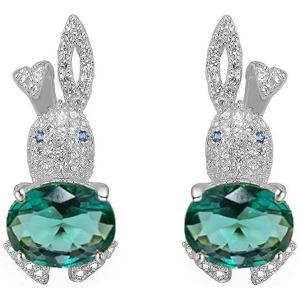 imageRhinestone Rabbit Stud Earrings for Women Girls Hypoallergenic Cute Crystal Birthstone Bunny Animal Pet Cartilage Post Dainty Birthday Easter Holiday Jewelry Gifts for Daughter NieceSilver with Green CZ