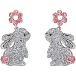 imageShiny Acrylic Rabbit Animal Dangle Earrings for Women Cute Sequins Pink Flower Harajuku Bunny Pet Easter Statement Drop Stud Earrings Lightweight Holiday Homecoming Party Jewelry