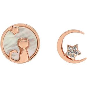 imageTiny Moon Star Cat Stud Earrings for Women Girls 925 Sterling Silver Hypoallergenic Asymmetrical Shell Pearl Crescent Moon Crystal Animal Pet Studs Cartilage Dainty Cute Birthday Jewelry Gifts for DaughterRose Gold Plated