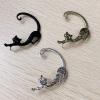 image3 PCS Cat Studs Ear Cuff Earrings Set for Women Girls Silver Gold Black Vintage Punk Animal Tail Post Pin Clip on Earring Personalized Nickel Free Jewelry for Small Left Ear