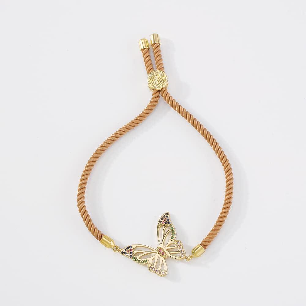 imageBoho Butterfly Bracelet for Women Girls Colored Cubic Zirconia Boho Sturdy Braided String Rope Adjustable Comfortable Lightweight Birthday Holiday Jewelry Dainty Gift for Daughter Mother Sister