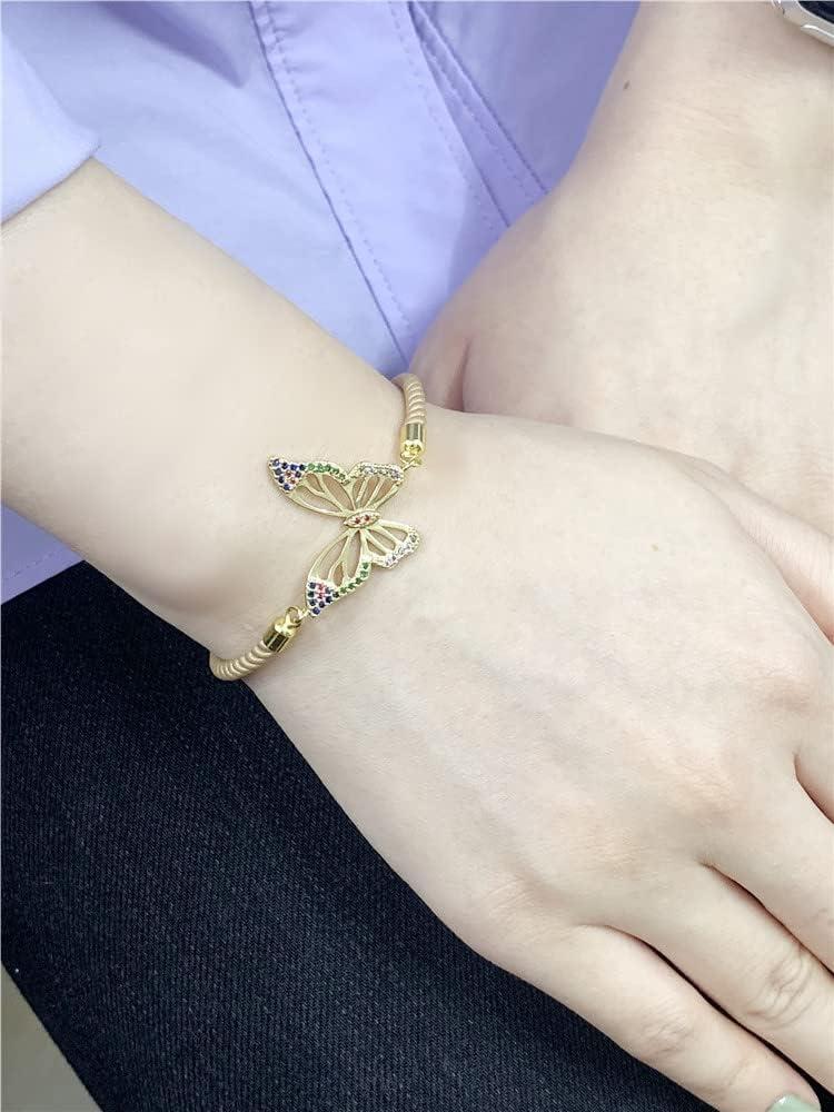 imageBoho Butterfly Bracelet for Women Girls Colored Cubic Zirconia Boho Sturdy Braided String Rope Adjustable Comfortable Lightweight Birthday Holiday Jewelry Dainty Gift for Daughter Mother Sister