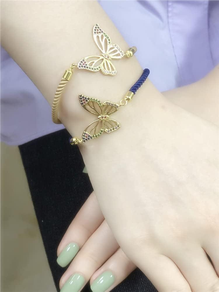 imageBoho Butterfly Bracelet for Women Girls Colored Cubic Zirconia Boho Sturdy Braided String Rope Adjustable Comfortable Lightweight Birthday Holiday Jewelry Dainty Gift for Daughter Mother Sister