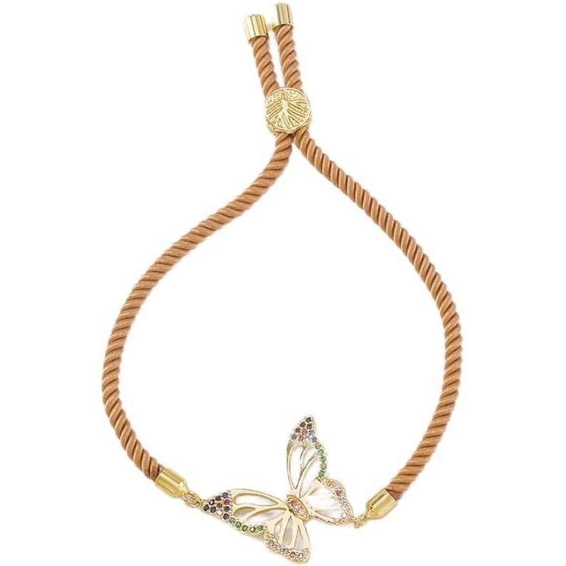 imageBoho Butterfly Bracelet for Women Girls Colored Cubic Zirconia Boho Sturdy Braided String Rope Adjustable Comfortable Lightweight Birthday Holiday Jewelry Dainty Gift for Daughter Mother Sister
