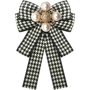 imageLayered Shell Pearl Bow PreTied Brooch for Women Girls Elegant Love Heart Gold Plated Black White Houndstooth Bowknot Tie Brooches Lapel Pins Corsage Collar Ceremony Holiday Dress Accessories
