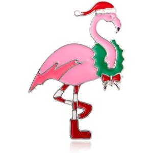 imageChristmas Flamingo Brooch Pin for Women Girls Fashion Enamel Pink Santa Animal Brooches Lapel Pins Cute Dress Accessories Holiday Xmas Party Jewelry Gift for Family