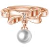 imageCZ Bow 14K Rose Gold Plated Engagement Promise Ring for Women Girls Butterfly Imitation 8mm Pearl Charm Drop Adjustable Open Band Finger Rings Comfort Fit Elegant Wedding Birthday Party Gift
