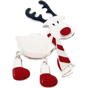 imageEnamel Christmas Deer Brooch Pin for Women Girls Silver Plated Fashion Red White Black Enameled Xmas Outfit Scarf Boots Animal Brooches Lapel Pins Delicate Holiday Festival Dress Accessories Gift