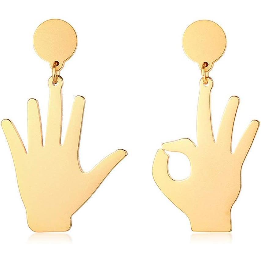 imageGold Hand Earrings Dangle Stud for Women Girls Copper Minimalist OK Fine Sign Language Vintage Drop Dangling Earring Hypoallergenic Unique Personalized Party Punk Jewelry BFF Gifts
