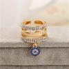 imageLayered CZ Evil Eye Statement Ring for Women Girl Protection Boho Crystal Gold Plated Open Band Wrap Size 6 Finger Rings Comfort Fit Bohemian Wedding Birthday Cocktail Party Jewelry