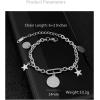 imagePunk Star Coin Charms Bracelet Anklet for Women Girls Stanless Steel Vintage Round Disc Cross Engraved Adjustable Curb Link Chain Fashion Christmas Birthday Holiday BFF Jewelry