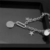 imagePunk Star Coin Charms Bracelet Anklet for Women Girls Stanless Steel Vintage Round Disc Cross Engraved Adjustable Curb Link Chain Fashion Christmas Birthday Holiday BFF Jewelry