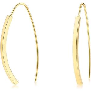 imageArc Bar Dangle Drop Earrings for Women Girls Stainess Steel 14K Gold Plated Simple Minimalist Geometric Rectangular Open Wire Hoop Cuff Curving Threader Hypoallergenic Stud Personalized Jewelry Gifts