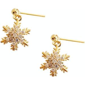 imageCZ Snowflake Dangle Stud Earrings for Women Girls S925 Sterling Silver Cubic Zirconia Pierced Ear 20g Ball Bead Stud Crystal Star Drop Post Pin Earrings Huggie Fashion Wedding Jewelry gold plated