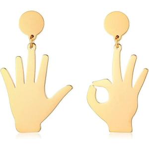 imageGold Hand Earrings Dangle Stud for Women Girls Copper Minimalist OK Fine Sign Language Vintage Drop Dangling Earring Hypoallergenic Unique Personalized Party Punk Jewelry BFF Gifts