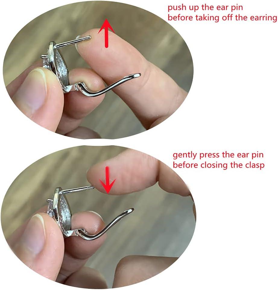 imageCZ Pink Leaf Huggie Hoop Earrings for Women Girls Silver Plated Cubic Zirconia Graceful Cluster Flower Leaves Feather Drop Lever Back ClickTop Piercing Stud Wedding Birthday Party Jewelry