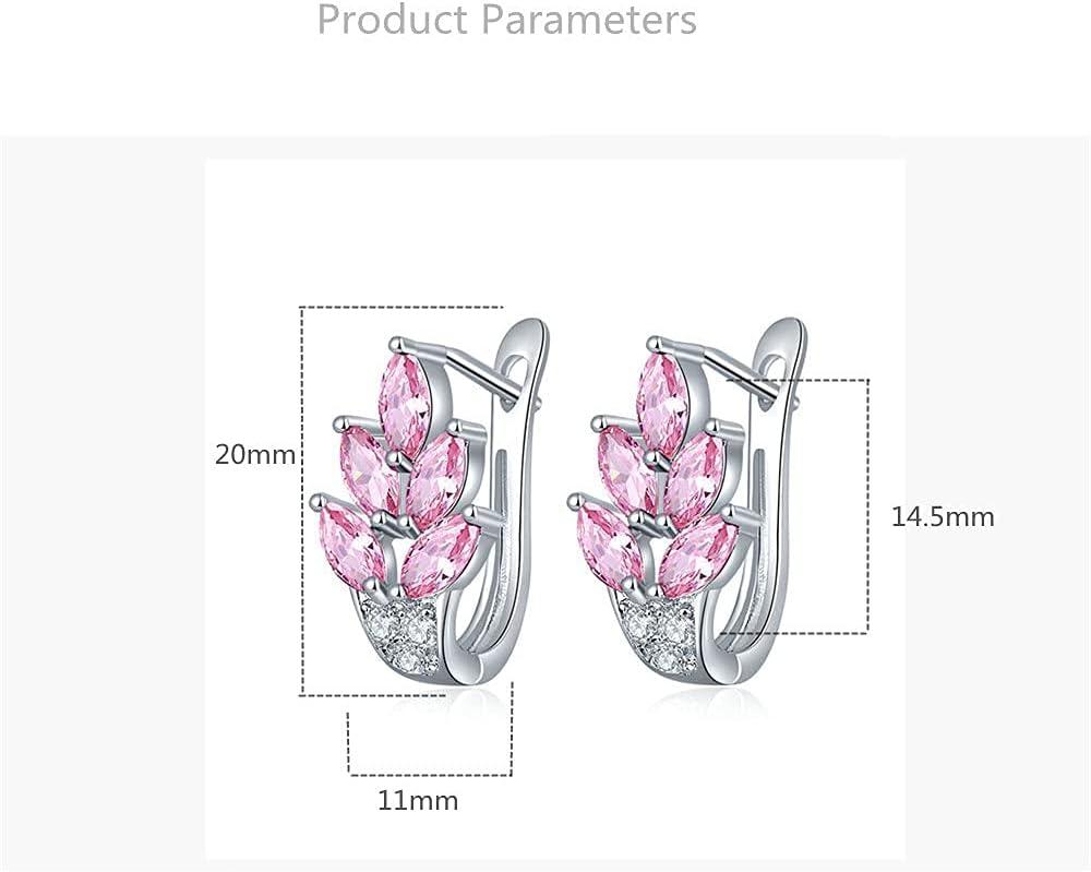 imageCZ Pink Leaf Huggie Hoop Earrings for Women Girls Silver Plated Cubic Zirconia Graceful Cluster Flower Leaves Feather Drop Lever Back ClickTop Piercing Stud Wedding Birthday Party Jewelry