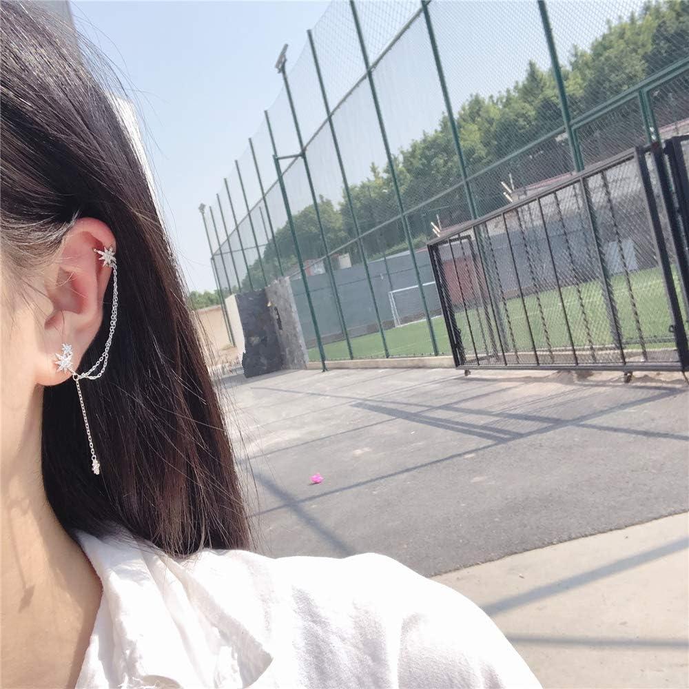 imageS925 Sterling Silver CZ Star Ear Cuff Tassel Stud Earring for Women Girls Cubic Zirconia Charms Huggie Small Hoop Cartilage Climber Crawler Wrap Dangle Drop Post Pin Earring Fashion Jewelry One Piece