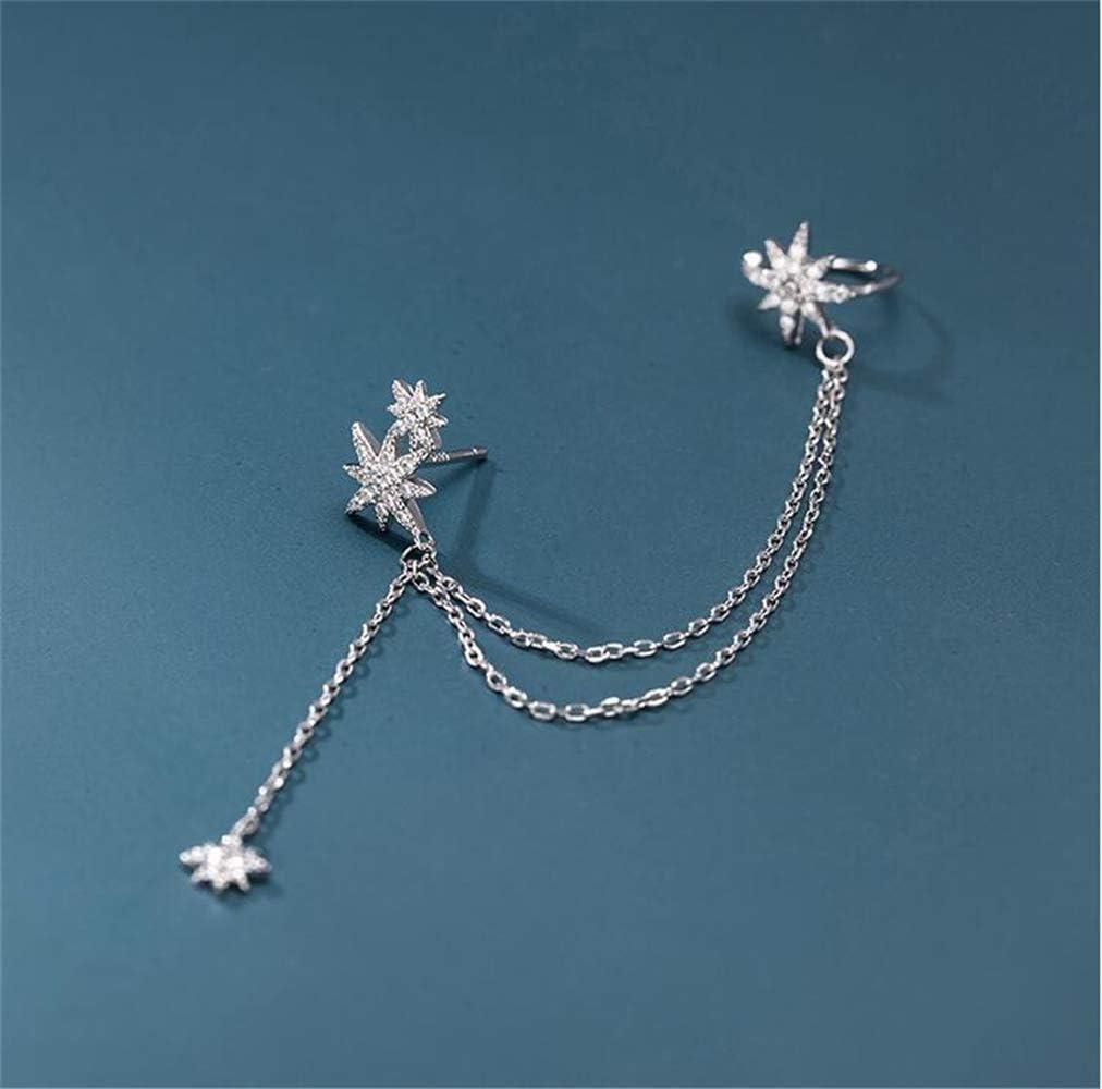 imageS925 Sterling Silver CZ Star Ear Cuff Tassel Stud Earring for Women Girls Cubic Zirconia Charms Huggie Small Hoop Cartilage Climber Crawler Wrap Dangle Drop Post Pin Earring Fashion Jewelry One Piece