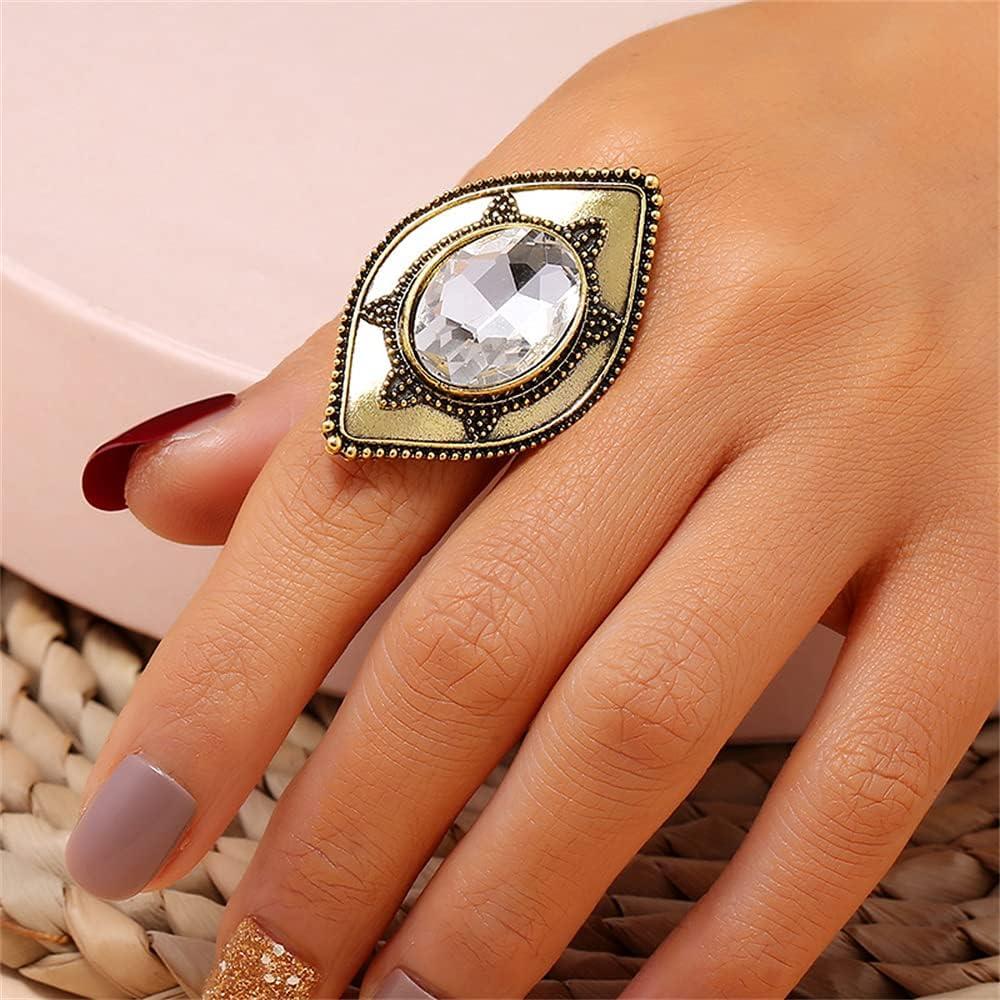 imageVintage CZ Evil Eye Big Statement Ring for Women Girls Oxidized Gold Plated Turtle Adjustable Expandable Boho Open Band Promise Rings Comfort Fit Indian Bollywood Cocktail Party Y2K Jewelry