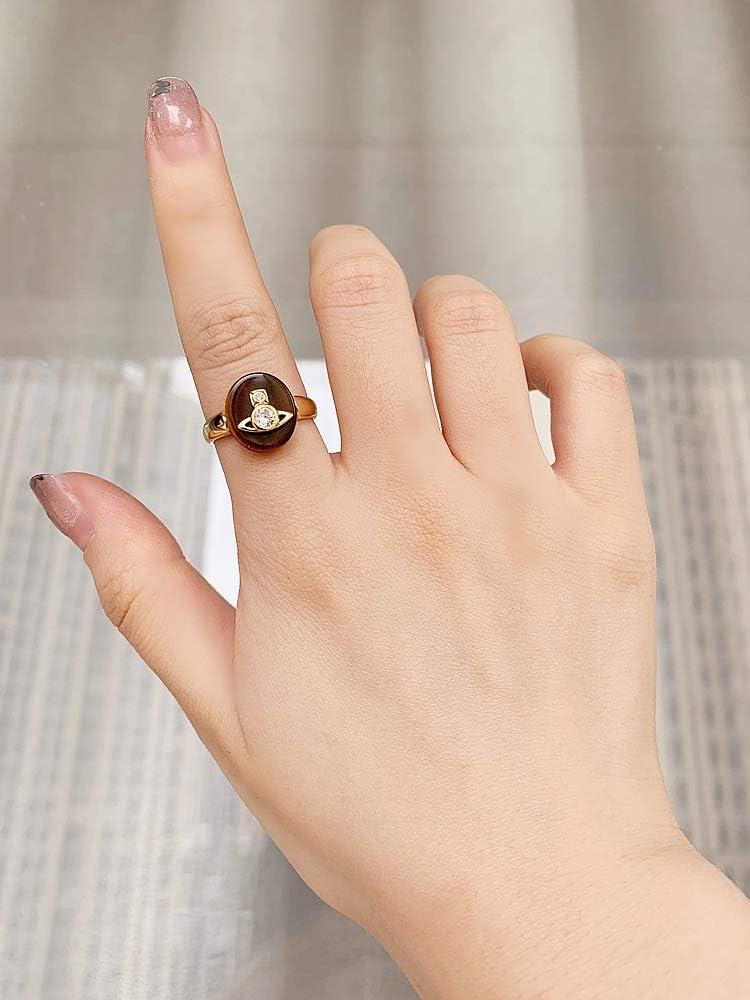 imageVintage Saturn 925 Sterling Silver CZ Engatement Ring for Women Girls Statement Wedding Imitation Tiger Eye Planet Star Universe Open Band Finger Rings Comfort Fit Fashion Retro Jewelry Delicate Gift
