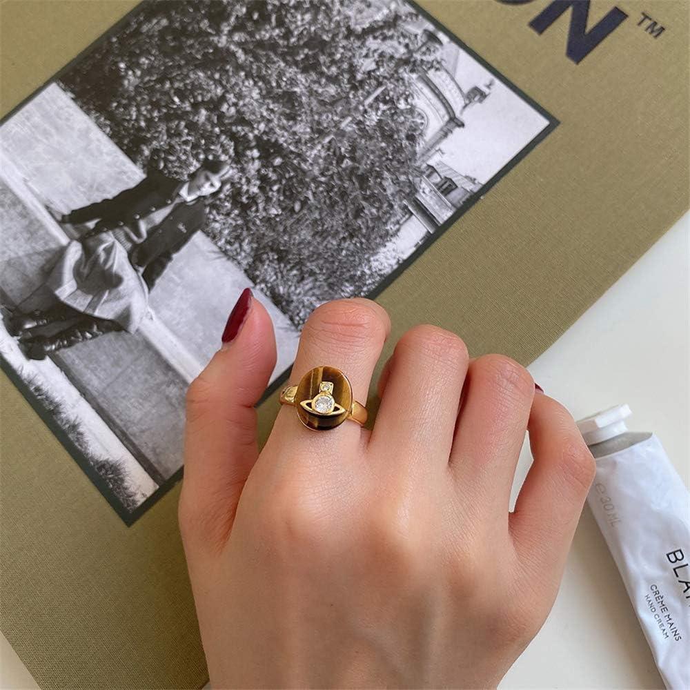 imageVintage Saturn 925 Sterling Silver CZ Engatement Ring for Women Girls Statement Wedding Imitation Tiger Eye Planet Star Universe Open Band Finger Rings Comfort Fit Fashion Retro Jewelry Delicate Gift
