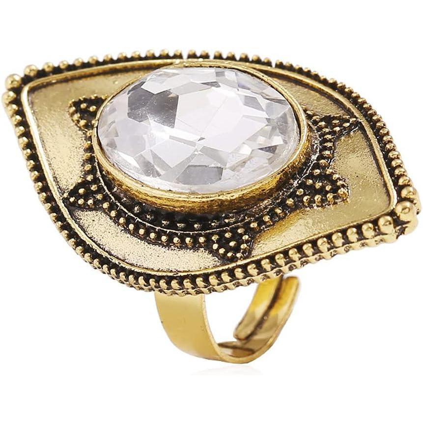 imageVintage CZ Evil Eye Big Statement Ring for Women Girls Oxidized Gold Plated Turtle Adjustable Expandable Boho Open Band Promise Rings Comfort Fit Indian Bollywood Cocktail Party Y2K Jewelry