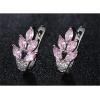 imageCZ Pink Leaf Huggie Hoop Earrings for Women Girls Silver Plated Cubic Zirconia Graceful Cluster Flower Leaves Feather Drop Lever Back ClickTop Piercing Stud Wedding Birthday Party Jewelry