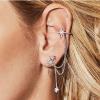 imageCZ Star Ear Cuff Tassel Stud Earring for Women Girls Cubic Zirconia Charms Huggie Star Small Hoop Cartilage Climber Crawler Wrap Dangle Drop Earring Sterling Silver Post Pin Fashion Jewelry One Piece