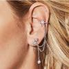 imageS925 Sterling Silver CZ Star Ear Cuff Tassel Stud Earring for Women Girls Cubic Zirconia Charms Huggie Small Hoop Cartilage Climber Crawler Wrap Dangle Drop Post Pin Earring Fashion Jewelry One Piece