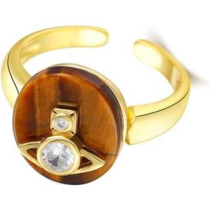 imageVintage Saturn 925 Sterling Silver CZ Engatement Ring for Women Girls Statement Wedding Imitation Tiger Eye Planet Star Universe Open Band Finger Rings Comfort Fit Fashion Retro Jewelry Delicate Gift