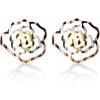 imageBoho Filigree Sterling Silver Flower Rose Stud Earrings for Women Girls Pierced Fashion Dainty Antique 3 Toned Blossom Tragus Post Earring Hypoallergenic Wedding Birthday Valentine Days Gifts 11mm