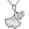 imageShell Pearl Ginko Pendant Necklace for Women Girls 925 Sterling Silver Dainty Cute Ginkgo Leaf Charms Drop Link Choker Chain Adjustable 18 Inch Elegant Birthday Wedding Anniversary Jewelry Gift Box 18quot