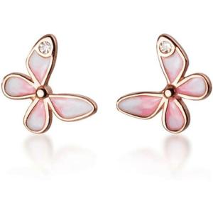imageDainty Small Butterfly Earrings for Women Girls 925 Sterling Silver 14K Rose Gold Plated Cubic Zirconia Crystal Pink Enamel Animal Insect Stud Cartilage Hypoallergenic Post Pin Jewelry Gifts