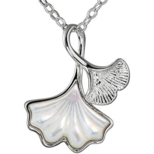 imageShell Pearl Ginko Pendant Necklace for Women Girls 925 Sterling Silver Dainty Cute Ginkgo Leaf Charms Drop Link Choker Chain Adjustable 18 Inch Elegant Birthday Wedding Anniversary Jewelry Gift Box 18quot