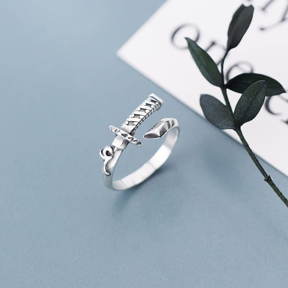 image:imageVintage Sword 925 Sterling Silver Adjustable Open Wrap Ring for Women Girls Statement Stacking Retro Dagger Finger Rings Comfort Fit Nickel Free Jewelry Fashion Unisex Gift Size 710