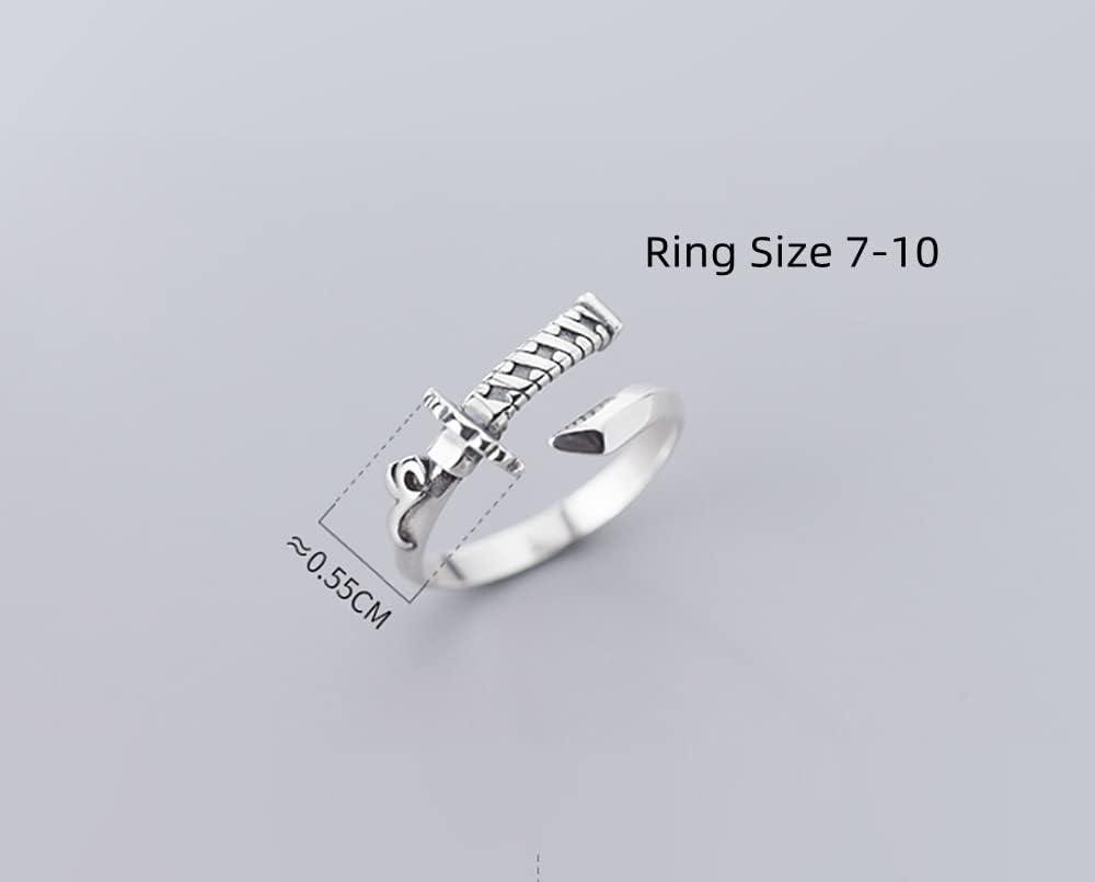 image:imageVintage Sword 925 Sterling Silver Adjustable Open Wrap Ring for Women Girls Statement Stacking Retro Dagger Finger Rings Comfort Fit Nickel Free Jewelry Fashion Unisex Gift Size 710