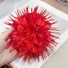 image:image18cm7in Dainty Spiky Fabric Flower Brooch Pin for Women Girls Elegant Crystal Colorful PomPom Fluffy Floral Peony Brooches Lapel Hair Pins Trendy Party Dress Accessories JewelryRed