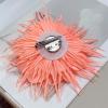 image:image18cm7in Dainty Spiky Fabric Flower Brooch Pin for Women Girls Elegant Crystal Colorful PomPom Fluffy Floral Peony Brooches Lapel Hair Pins Trendy Party Dress Accessories JewelryOrangepink