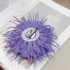 image:image18cm7in Dainty Spiky Fabric Flower Brooch Pin for Women Girls Elegant Crystal Colorful PomPom Fluffy Floral Peony Brooches Lapel Hair Pins Trendy Party Dress Accessories JewelryPurple