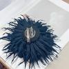 image:image18cm7in Dainty Spiky Fabric Flower Brooch Pin for Women Girls Elegant Crystal Colorful PomPom Fluffy Floral Peony Brooches Lapel Hair Pins Trendy Party Dress Accessories JewelryNavy