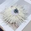 image:image18cm7in Dainty Spiky Fabric Flower Brooch Pin for Women Girls Elegant Crystal Colorful PomPom Fluffy Floral Peony Brooches Lapel Hair Pins Trendy Party Dress Accessories JewelryBeige