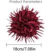 image:image18cm7in Dainty Spiky Fabric Flower Brooch Pin for Women Girls Elegant Crystal Colorful PomPom Fluffy Floral Peony Brooches Lapel Hair Pins Trendy Party Dress Accessories JewelryWine Red