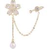 image:imageCZ Flower Cuff Earring Chain Shell Pearl Drop Dangle 925 Sterling Silver Piercing Post for Women Girls Small Cartilage Crawler Climber Stud Fashion Dainty Cubic Zirconia Jewelry 1 PC Gold Plated