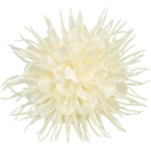image:image18cm7in Dainty Spiky Fabric Flower Brooch Pin for Women Girls Elegant Crystal Colorful PomPom Fluffy Floral Peony Brooches Lapel Hair Pins Trendy Party Dress Accessories JewelryBeige