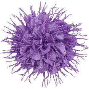 image:image18cm7in Dainty Spiky Fabric Flower Brooch Pin for Women Girls Elegant Crystal Colorful PomPom Fluffy Floral Peony Brooches Lapel Hair Pins Trendy Party Dress Accessories JewelryPurple
