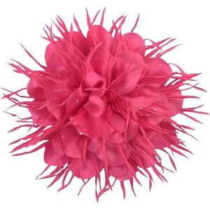 image:image18cm7in Dainty Spiky Fabric Flower Brooch Pin for Women Girls Elegant Crystal Colorful PomPom Fluffy Floral Peony Brooches Lapel Hair Pins Trendy Party Dress Accessories JewelryFushcia